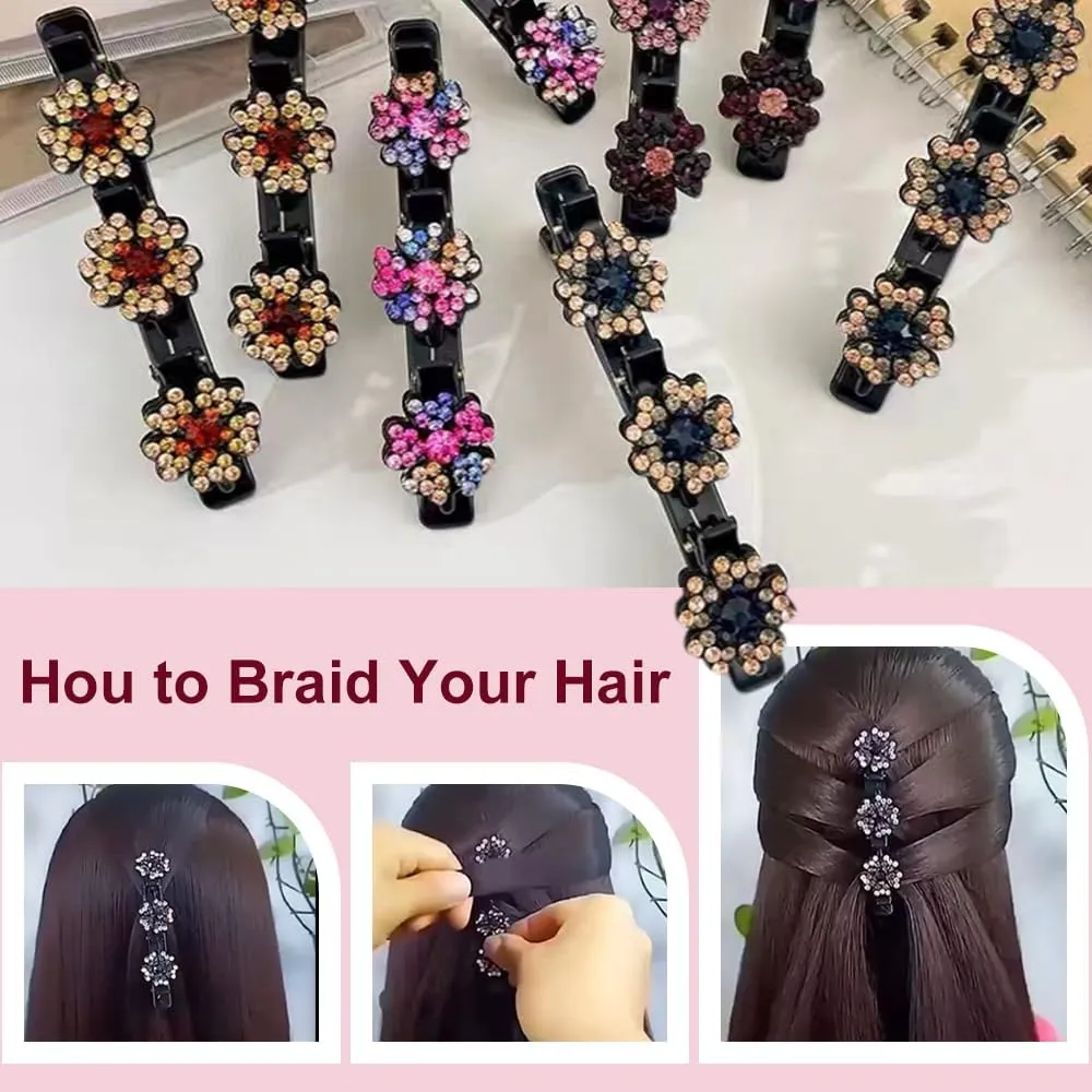 Sparkling Crystal Stone Braided Hair Clips for Women and Girls, 2025 New Rhinestone Hair Clips Hair Braid Clips, Easily Braided Hair Bands, Shiny Rhinestone Hair Clip (Gold, 2PCS)