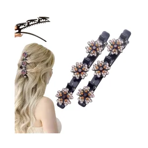 Sparkling Crystal Stone Braided Hair Clips for Women and Girls, 2025 New Rhinestone Hair Clips Hair Braid Clips, Easily Braided Hair Bands, Shiny Rhinestone Hair Clip (Gold, 2PCS)
