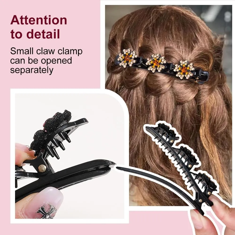 Sparkling Crystal Stone Braided Hair Clips for Women and Girls, 2025 New Rhinestone Hair Clips Hair Braid Clips, Easily Braided Hair Bands, Shiny Rhinestone Hair Clip (Gold, 2PCS)