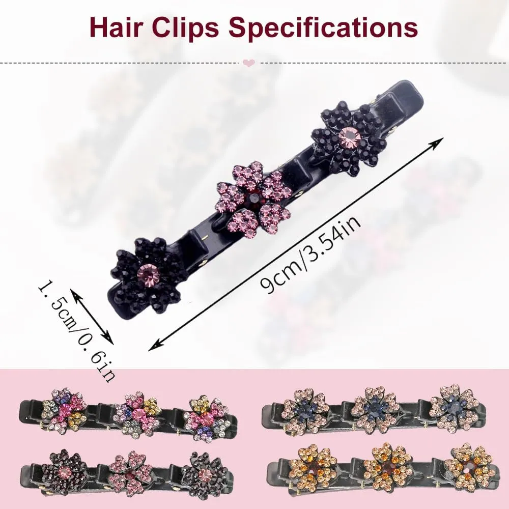 Sparkling Crystal Stone Braided Hair Clips for Women and Girls, 2025 New Rhinestone Hair Clips Hair Braid Clips, Easily Braided Hair Bands, Shiny Rhinestone Hair Clip (Pink, 4PCS)