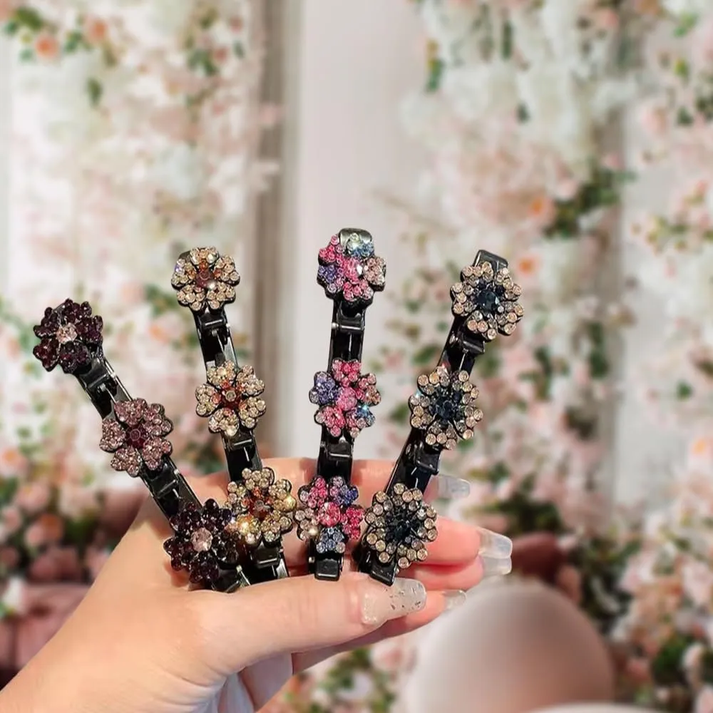 Sparkling Crystal Stone Braided Hair Clips for Women and Girls, 2025 New Rhinestone Hair Clips Hair Braid Clips, Easily Braided Hair Bands, Shiny Rhinestone Hair Clip (Pink, 4PCS)