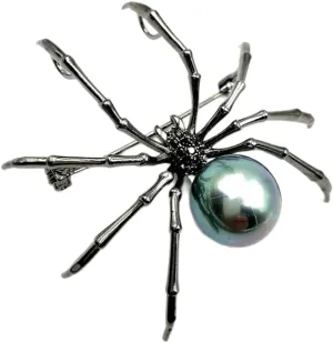 Spider Brooches Pin Halloween Spider Brooch Pin Victorian Style Mother of Pearl Body and Micro Pave Spider Brooches Pins Silver Tone,Black Halloween Costume Halloween Jewelry Halloween Pin Accessorie