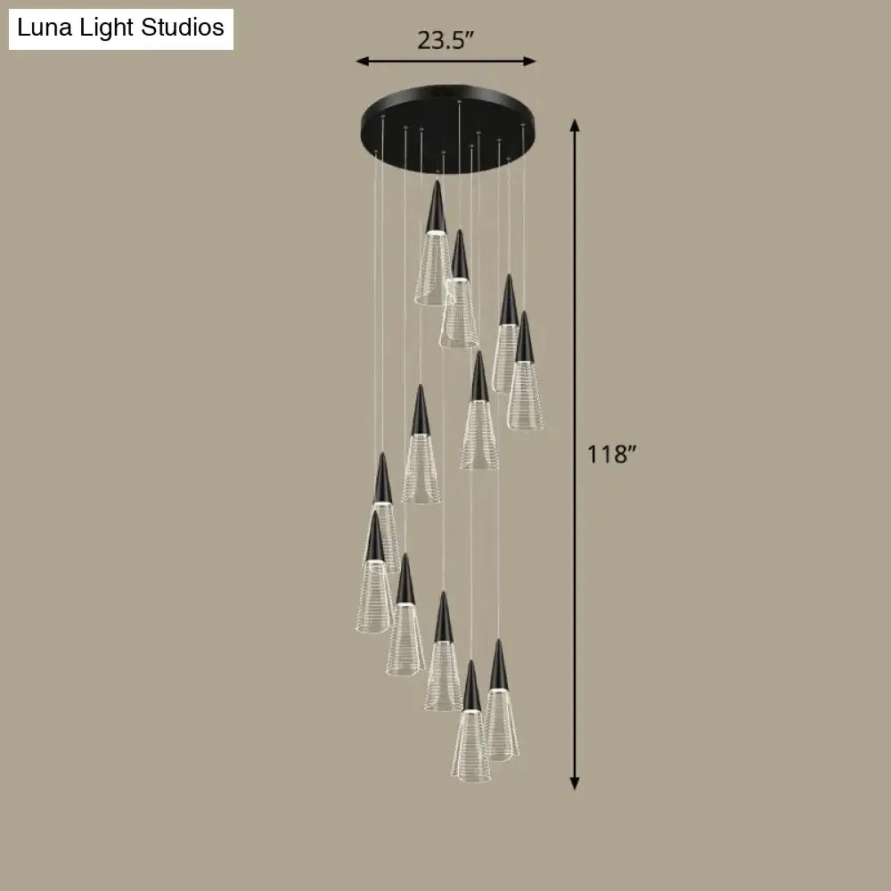 Spiral Conical Pendant Light for Modern Stairwells