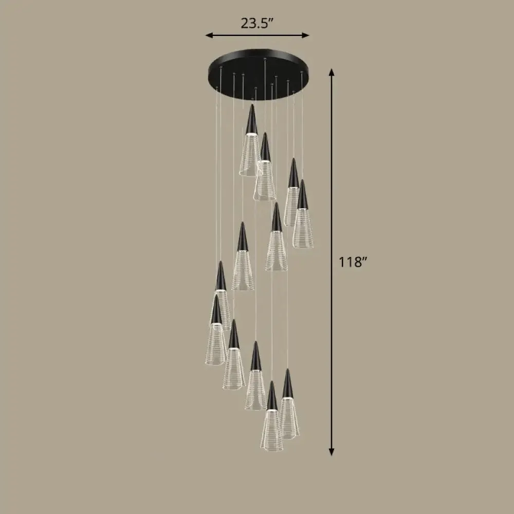 Spiral Conical Pendant Light for Modern Stairwells