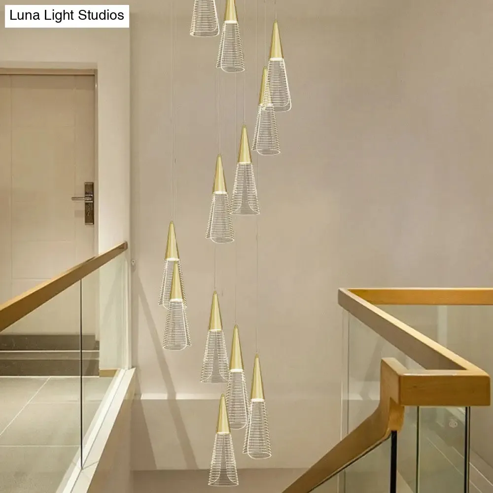 Spiral Conical Pendant Light for Modern Stairwells