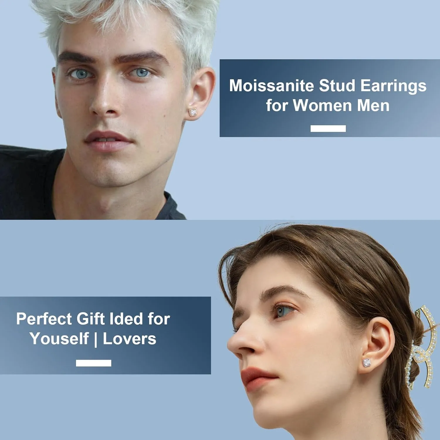 Square Moissanite Halo Earrings 0.3-1.8 Carats D Color VVS1 925 Sterling Silver Moissanite Stud Earring