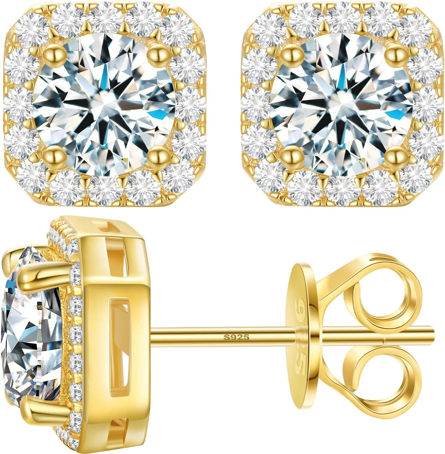 Square Moissanite Halo Earrings 0.3-1.8 Carats D Color VVS1 925 Sterling Silver Moissanite Stud Earring