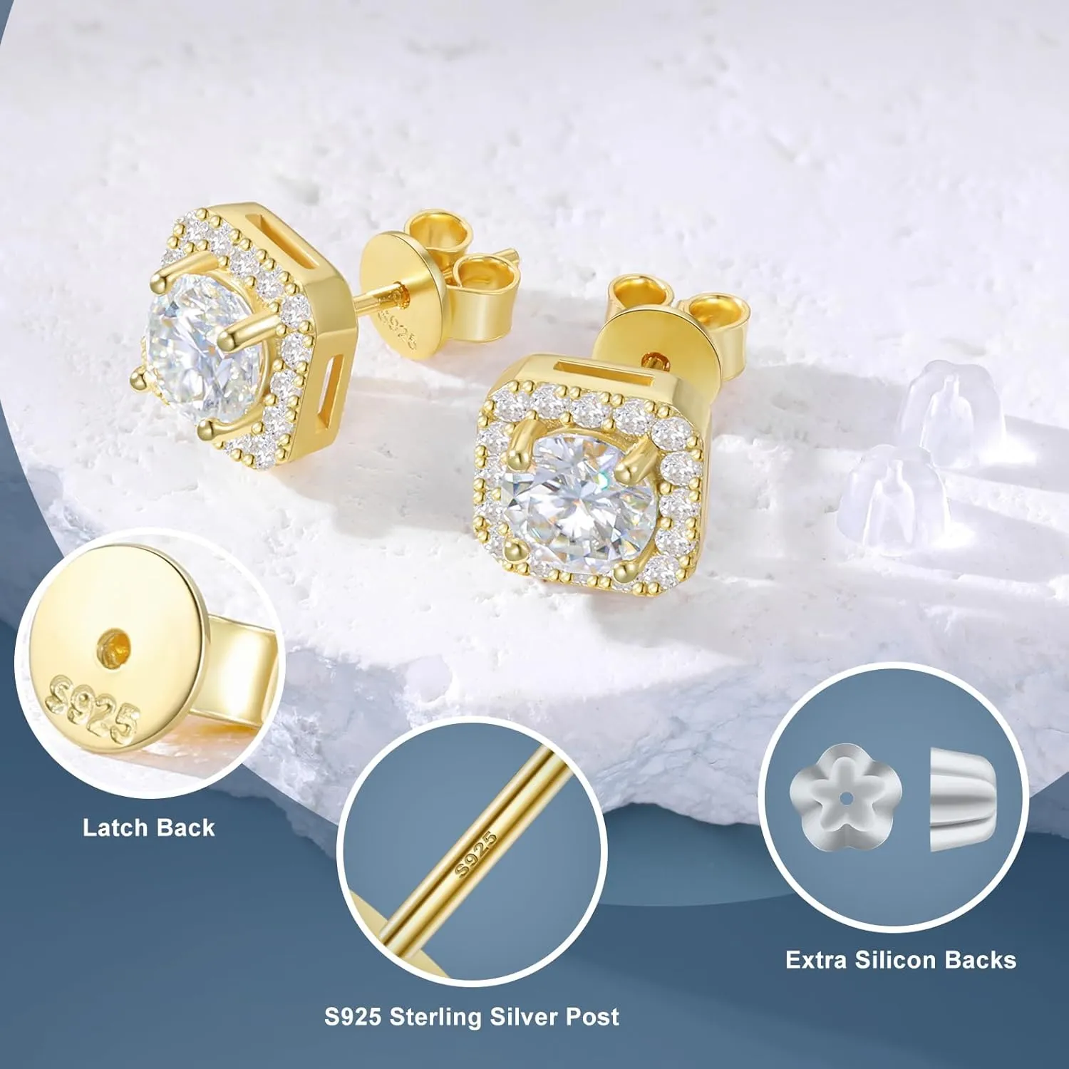 Square Moissanite Halo Earrings 0.3-1.8 Carats D Color VVS1 925 Sterling Silver Moissanite Stud Earring