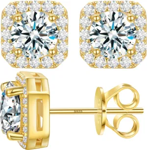 Square Moissanite Halo Earrings 0.3-1.8 Carats D Color VVS1 925 Sterling Silver Moissanite Stud Earring
