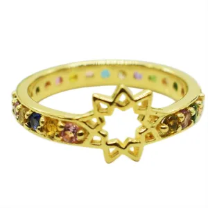 Stackable Rings 925 Sterling Silver Yellow Gold Plated Natural Multi Gemstone Star Eternity Band Rings For Wedding 5 TO 12