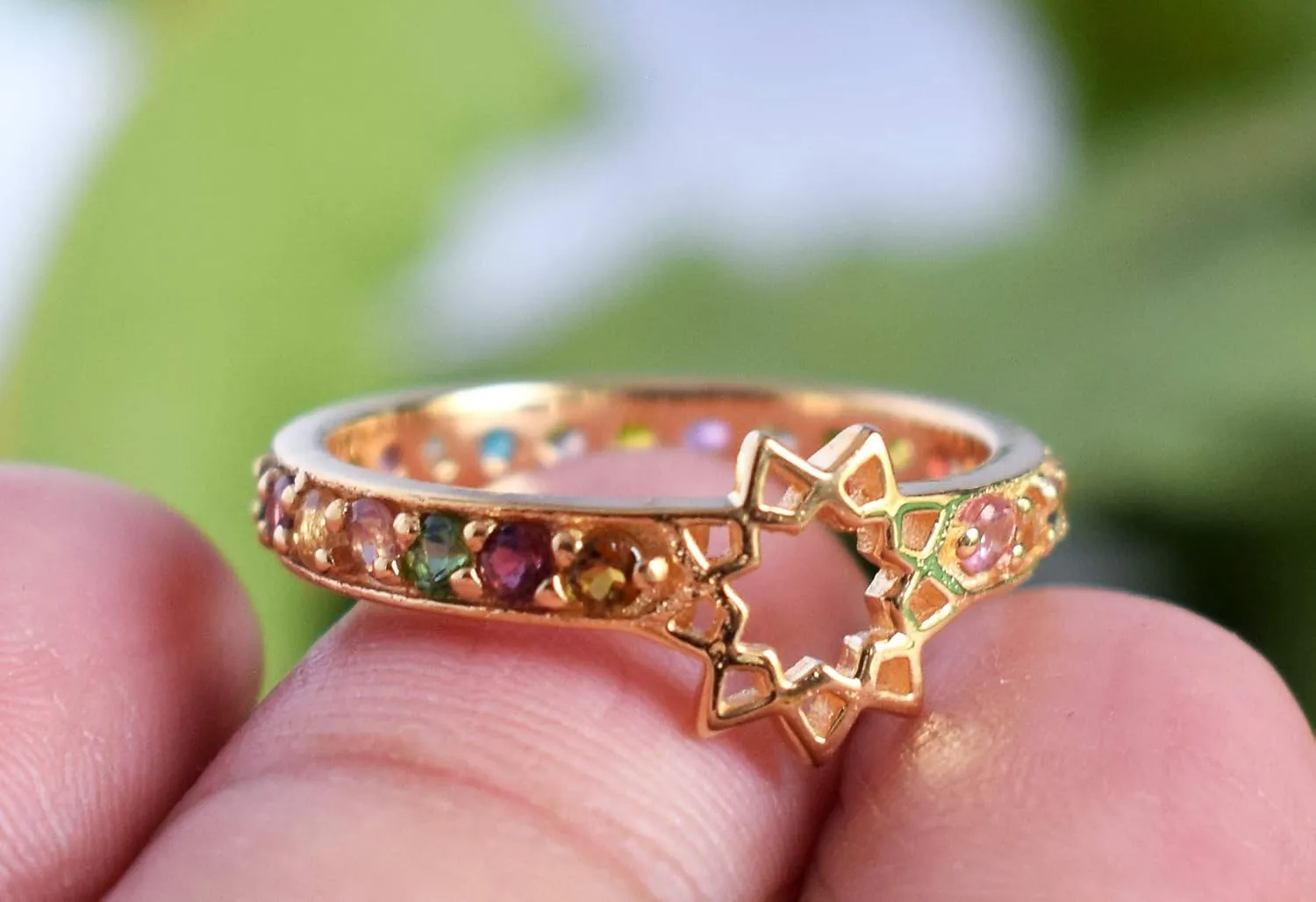 Stackable Rings 925 Sterling Silver Yellow Gold Plated Natural Multi Gemstone Star Eternity Band Rings For Wedding 5 TO 12