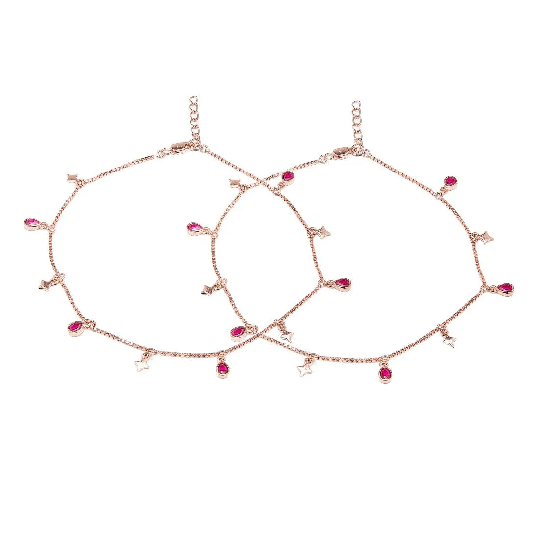 Star Rose Gold Plated Colour CZ 925 Sterling Silver Anklet