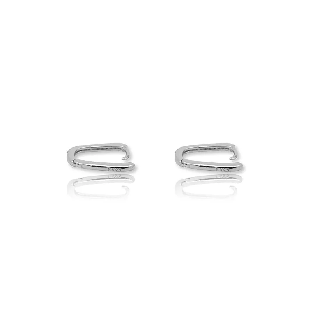 Sterling & Gold Filled Small Pave Rectangle Hoop Huggies