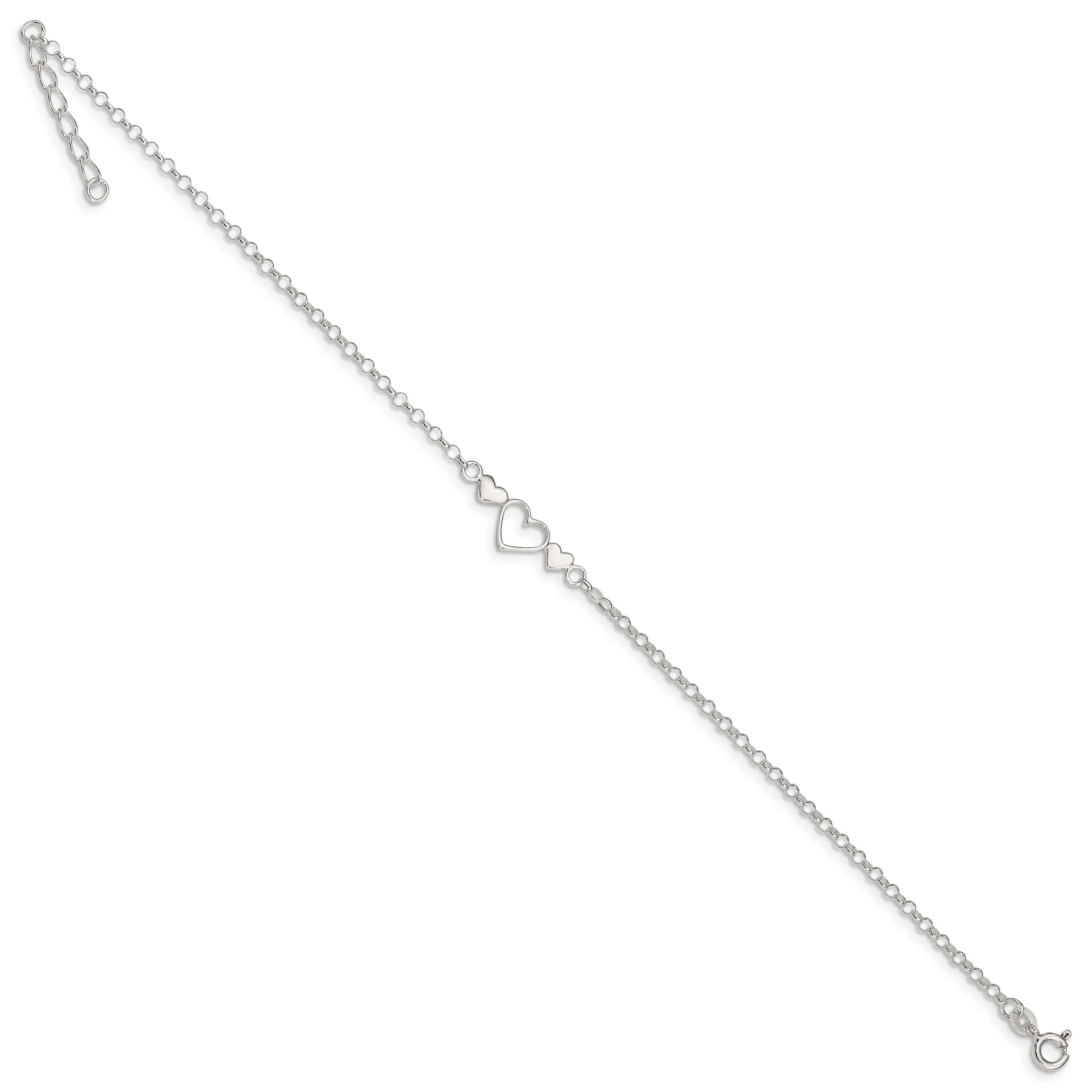 Sterling Silver 10inch Triple Heart Anklet