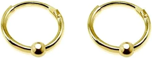 Sterling Silver Ball Bead Small Endless 10mm Thin Round Unisex Hoop Earrings for Men Women