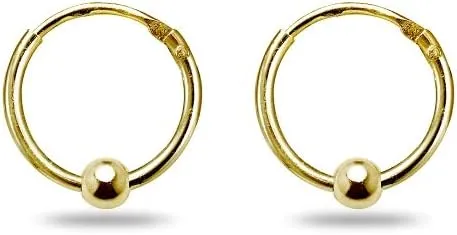 Sterling Silver Ball Bead Small Endless 10mm Thin Round Unisex Hoop Earrings for Men Women