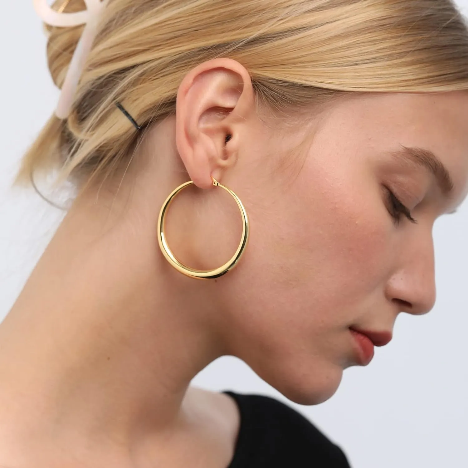 Sterling Silver Hoop Earrings for Women - Large Thick Hypoallergenic Big S925 Silver Earrings Jewelry