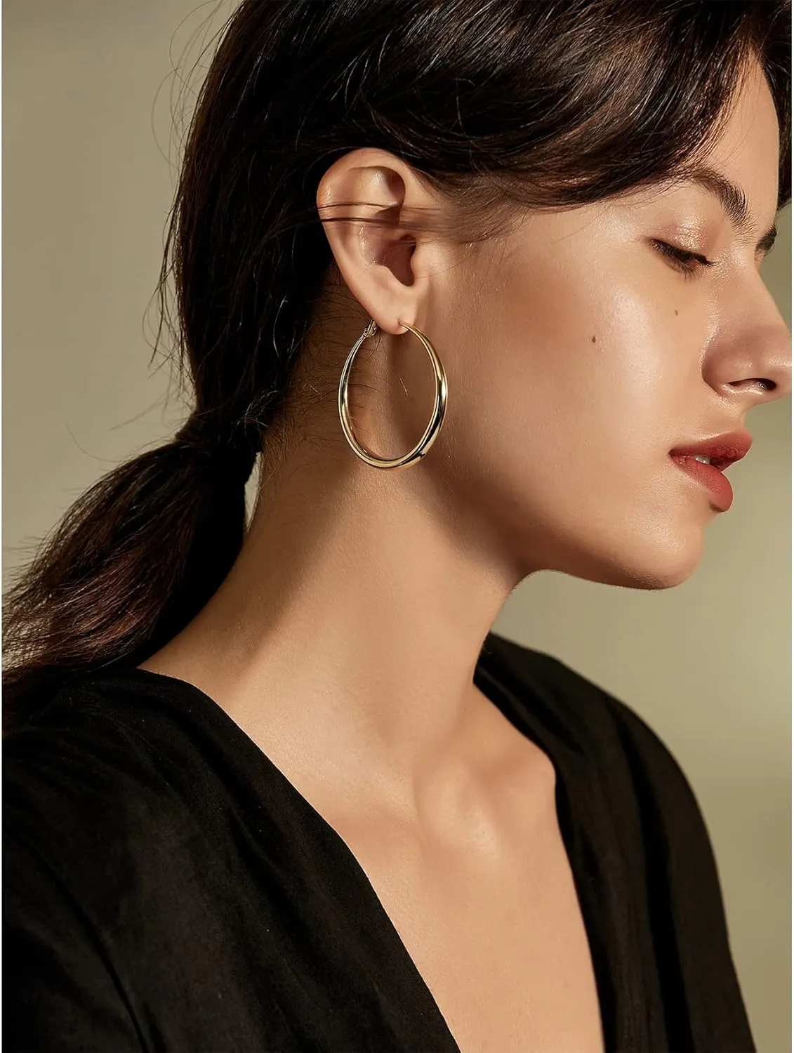 Sterling Silver Hoop Earrings for Women - Large Thick Hypoallergenic Big S925 Silver Earrings Jewelry