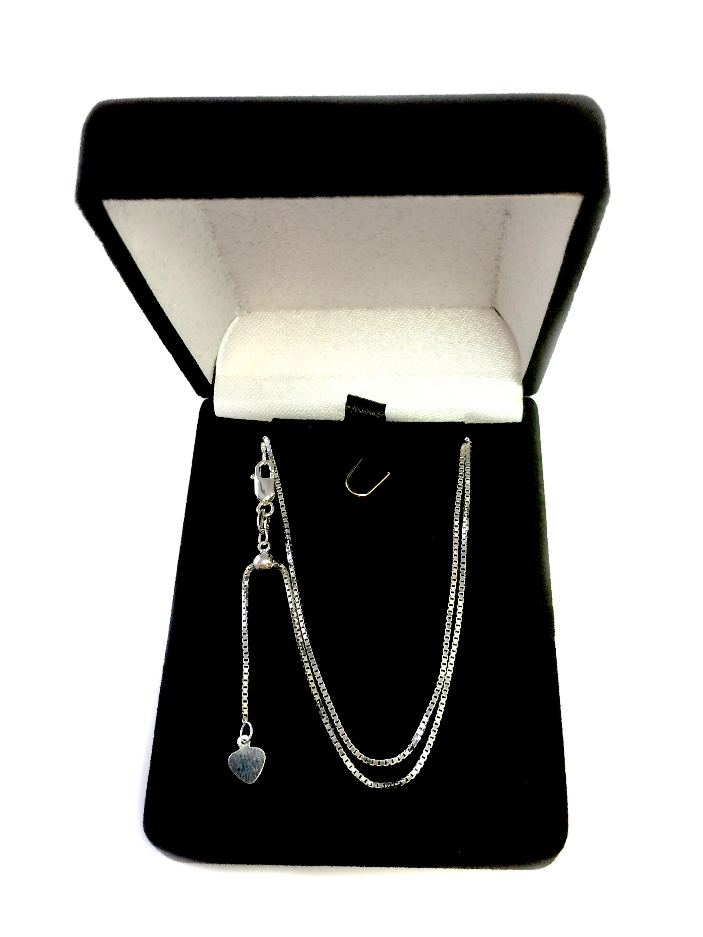 Sterling Silver Rhodium Plated Adjustable Box Chain Necklace, 0.8mm, 22"