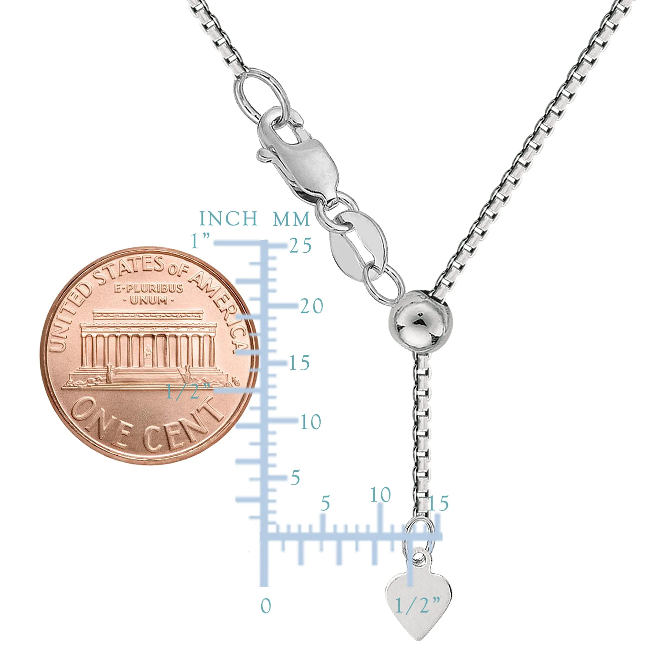 Sterling Silver Rhodium Plated Adjustable Box Chain Necklace, 0.8mm, 22"