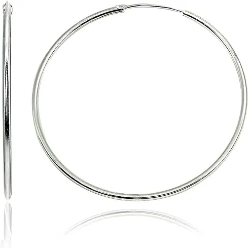 Sterling Silver Small Medium Large Endless Round Thin Lightweight Continuous Endless Hoop Earrings for Women Men