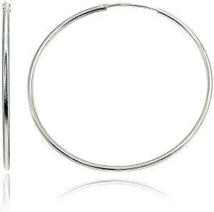 Sterling Silver Small Medium Large Endless Round Thin Lightweight Continuous Endless Hoop Earrings for Women Men
