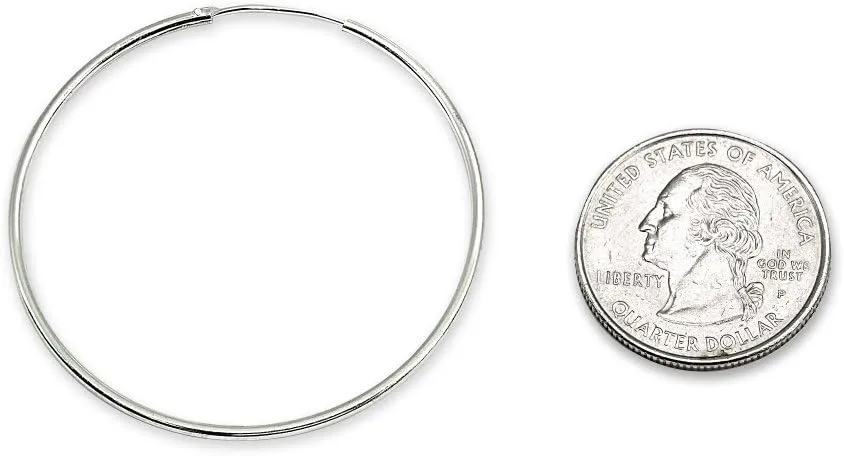 Sterling Silver Small Medium Large Endless Round Thin Lightweight Continuous Endless Hoop Earrings for Women Men