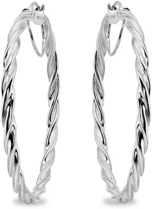 Sterling Silver Twist Round Hoop Earrings for Women (3x15mm - 45mm Diameter)
