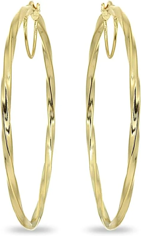 Sterling Silver Twist Round Large Hoop Earrings for Women (2x50mm - 70mm Diameter)