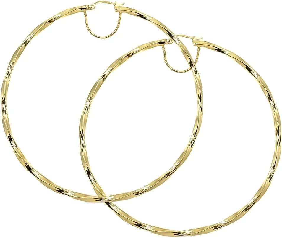 Sterling Silver Twist Round Large Hoop Earrings for Women (2x50mm - 70mm Diameter)