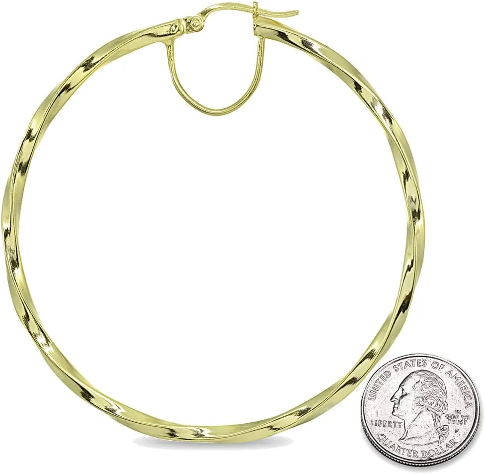 Sterling Silver Twist Round Large Hoop Earrings for Women (2x50mm - 70mm Diameter)
