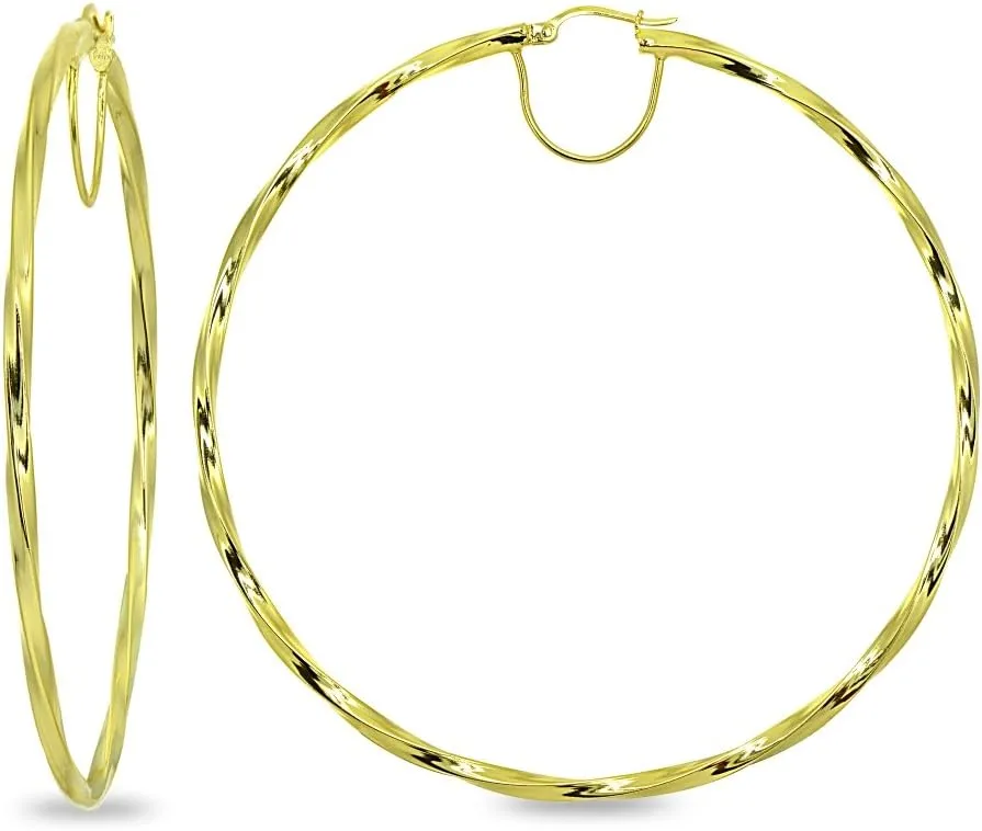 Sterling Silver Twist Round Large Hoop Earrings for Women (2x50mm - 70mm Diameter)