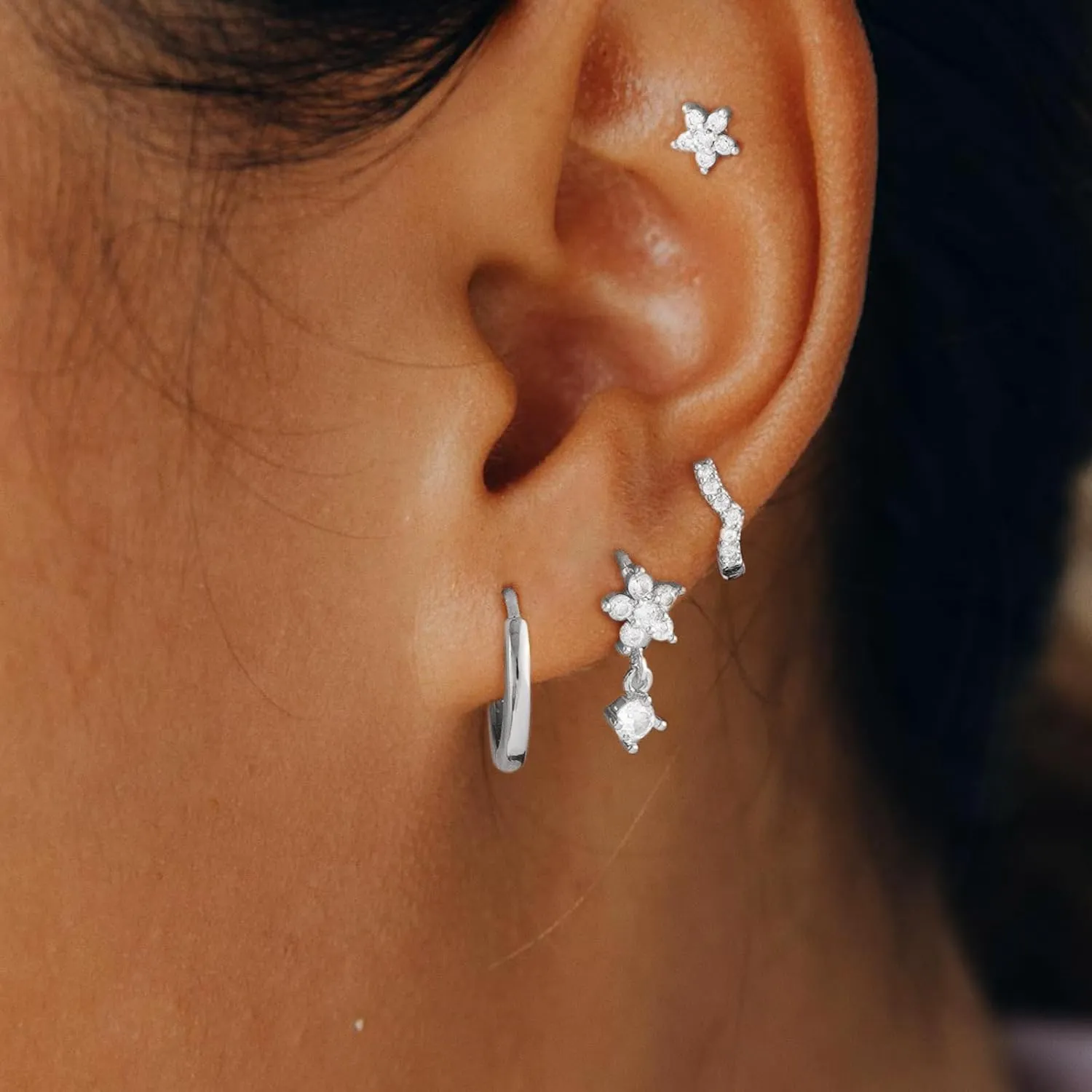 Stud Earrings for Women Dainty Small Hoop Earrings 14K Gold/Silver Plated Cartilage Earring Set CZ Dangle Huggie Earrings Lightweight Hypoallergenic Earrings Trendy Multiple Piercings Jewelry
