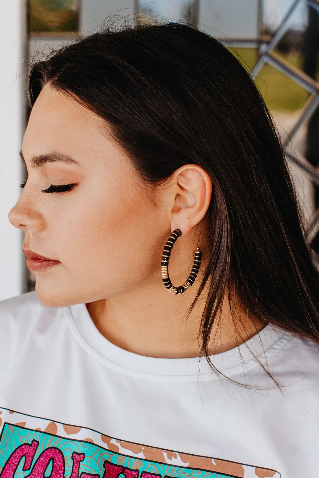 Take me to Bali Black with gold Hoop earrings