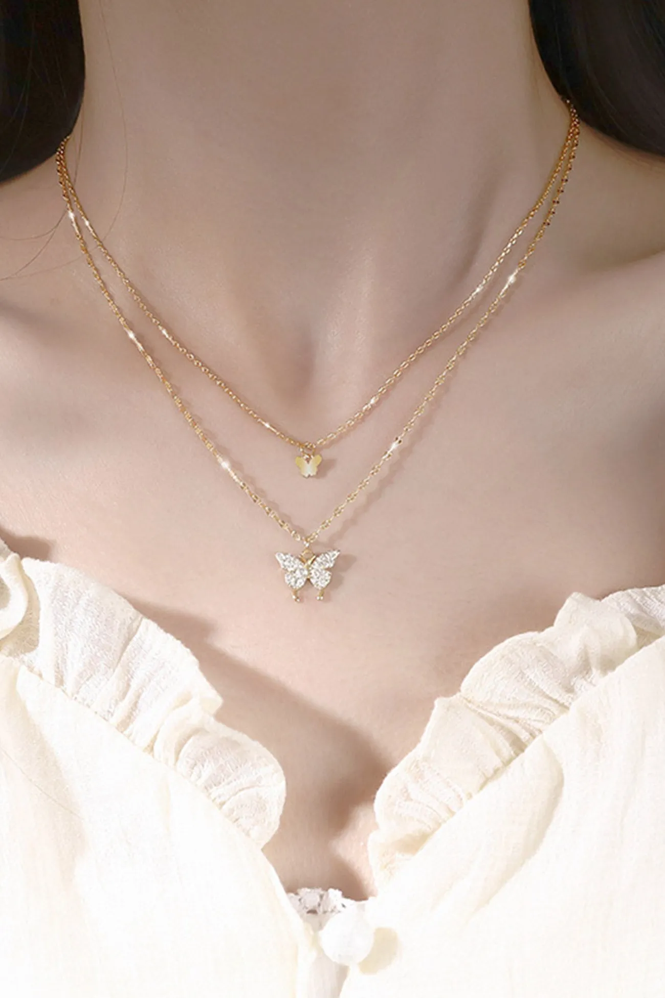 TastyHottie - Pure Silver Double Layer Butterfly Necklace