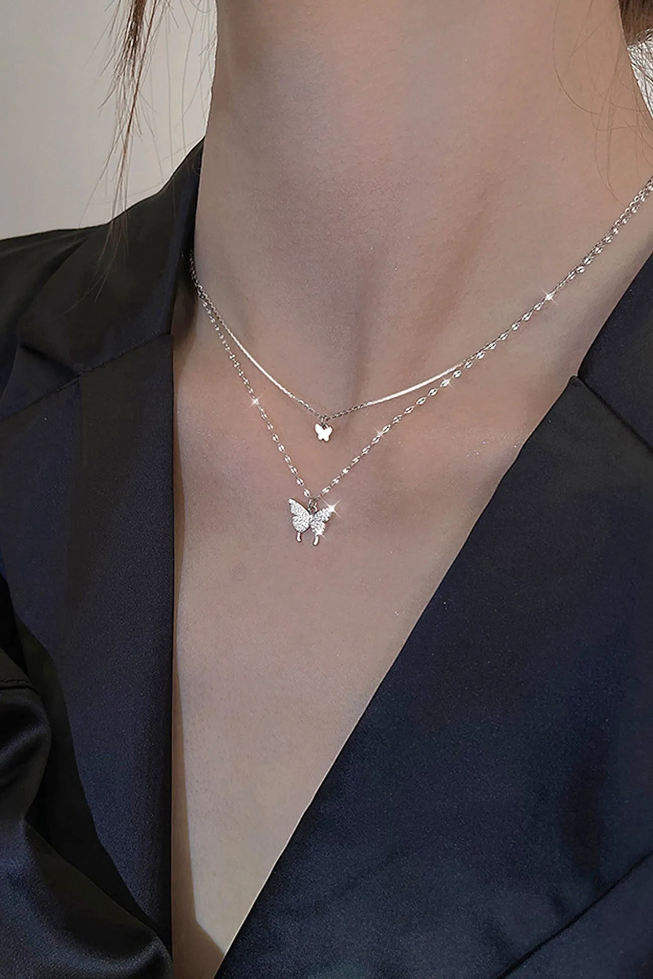 TastyHottie - Pure Silver Double Layer Butterfly Necklace