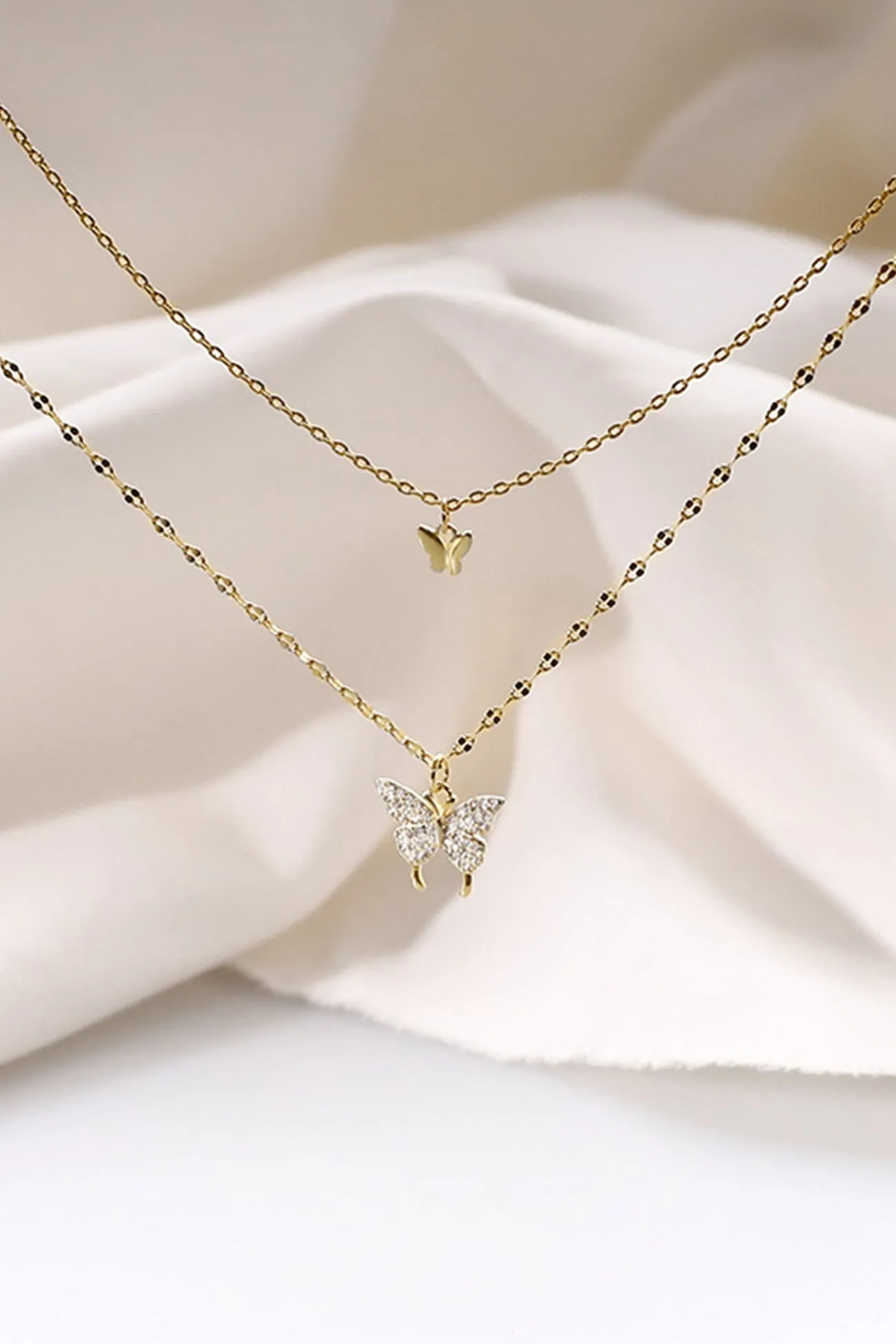 TastyHottie - Pure Silver Double Layer Butterfly Necklace