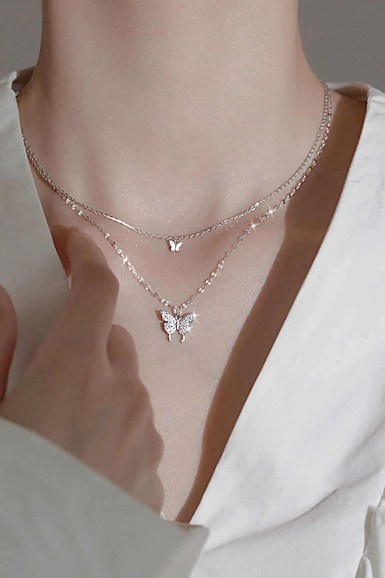 TastyHottie - Pure Silver Double Layer Butterfly Necklace