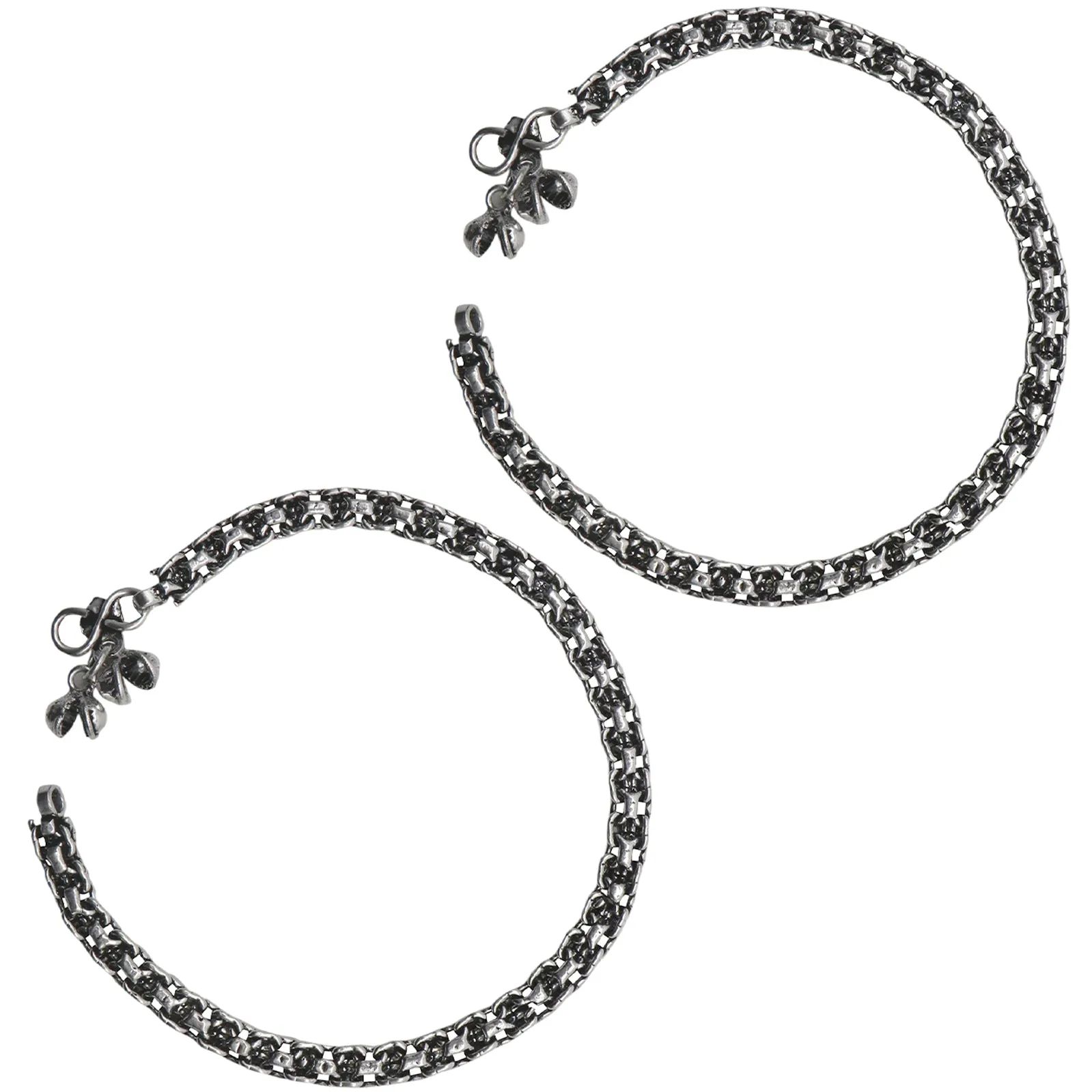 Teejh Disha Linked Silver Oxidized Anklets
