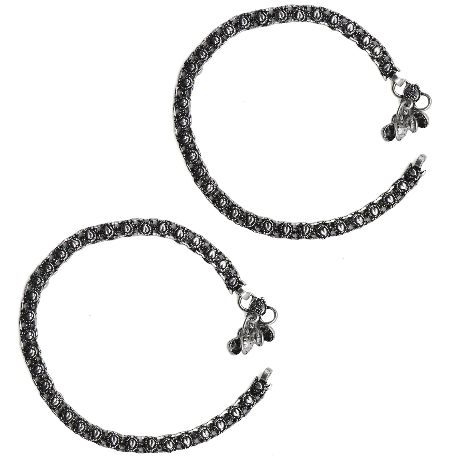 Teejh Disha Linked Silver Oxidized Anklets