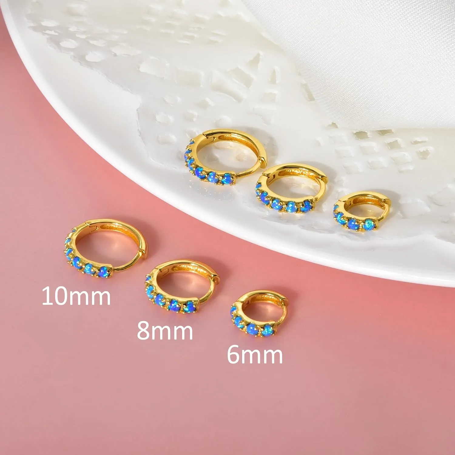 Tiny Mini Opal Huggie Hoop Earrings Upper Ear Cartilage Helix 18k Gold Plated Silver Minimalist Simple Small 10mm 8mm 6mm Hoop Earrings