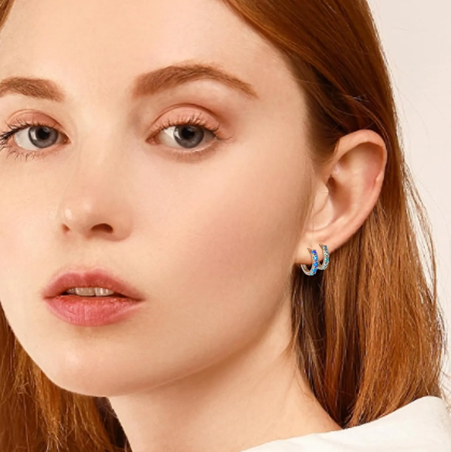 Tiny Mini Opal Huggie Hoop Earrings Upper Ear Cartilage Helix 18k Gold Plated Silver Minimalist Simple Small 10mm 8mm 6mm Hoop Earrings