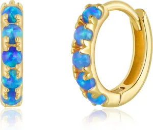 Tiny Mini Opal Huggie Hoop Earrings Upper Ear Cartilage Helix 18k Gold Plated Silver Minimalist Simple Small 10mm 8mm 6mm Hoop Earrings