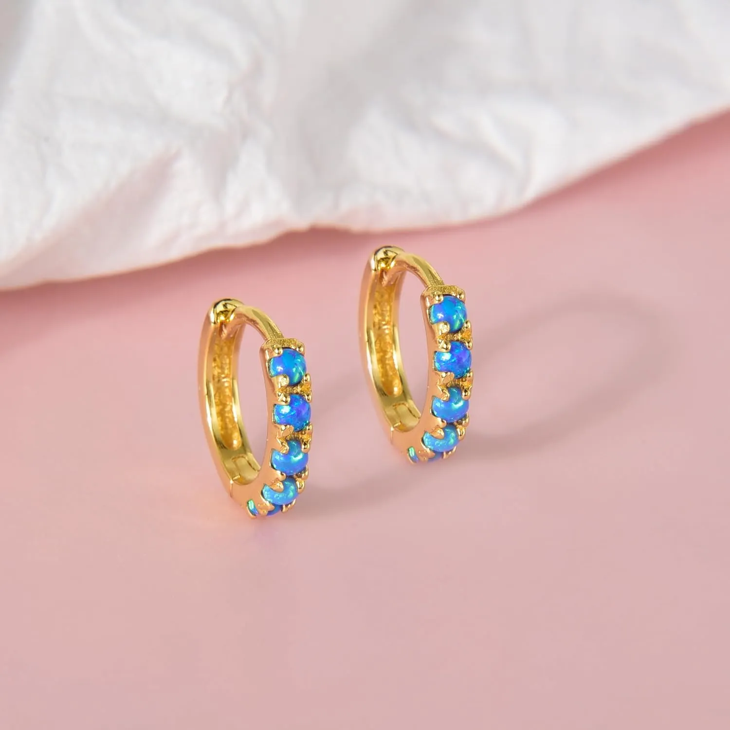 Tiny Mini Opal Huggie Hoop Earrings Upper Ear Cartilage Helix 18k Gold Plated Silver Minimalist Simple Small 10mm 8mm 6mm Hoop Earrings