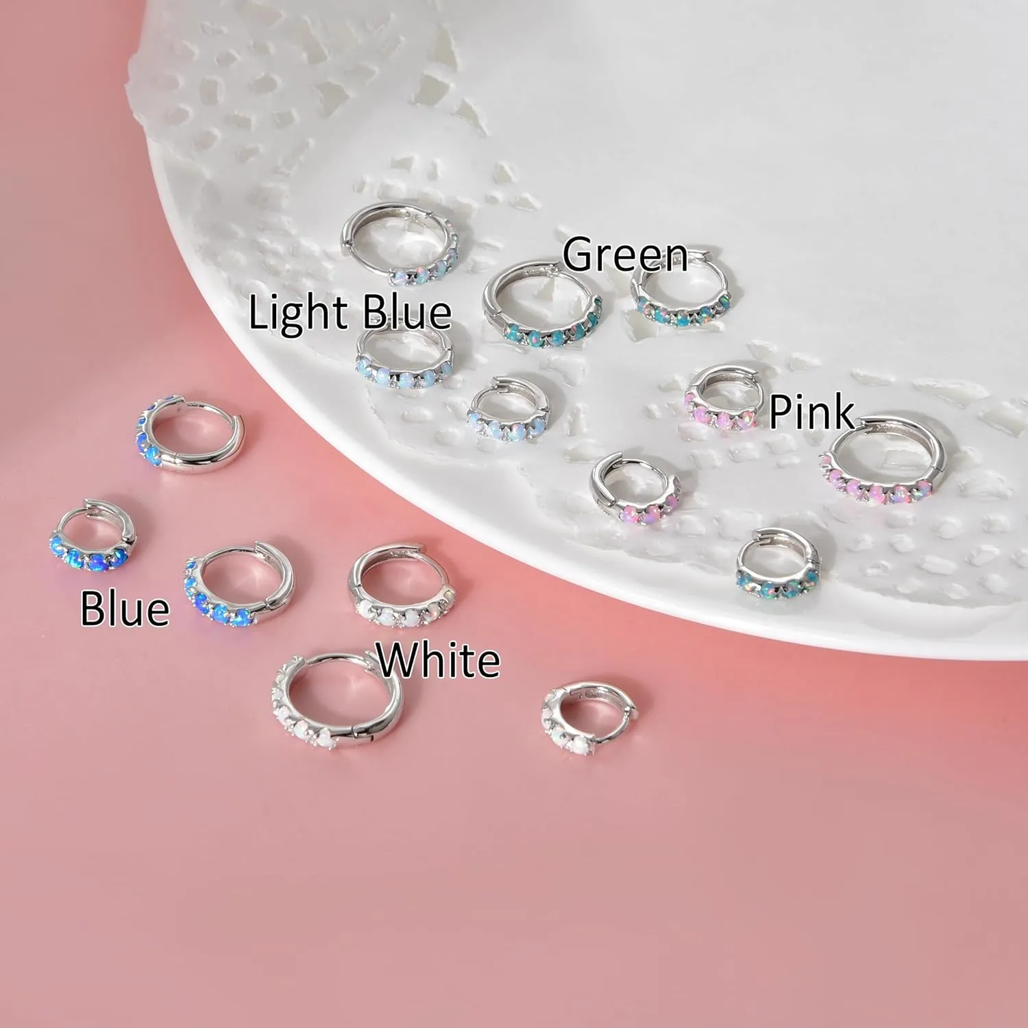 Tiny Mini Opal Huggie Hoop Earrings Upper Ear Cartilage Helix 18k Gold Plated Silver Minimalist Simple Small 10mm 8mm 6mm Hoop Earrings