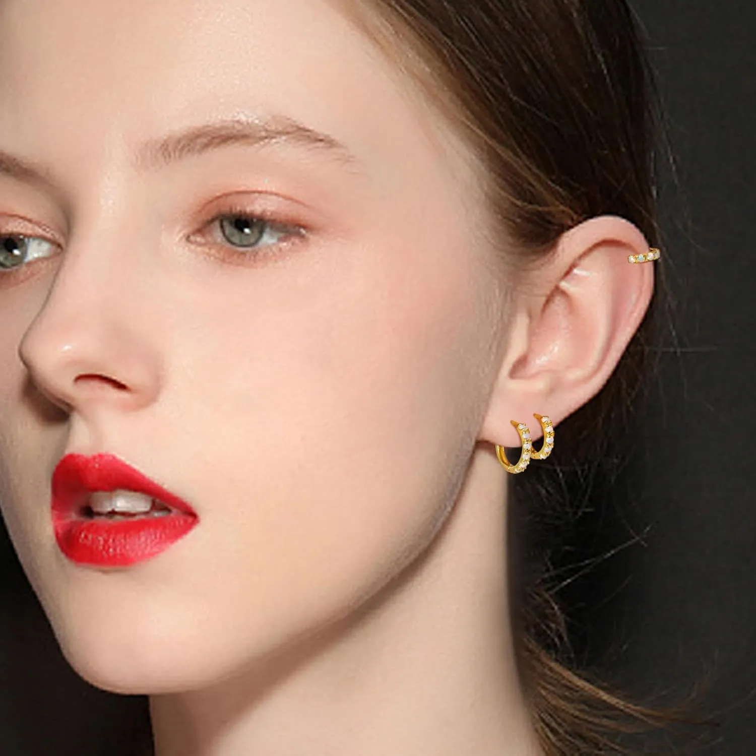 Tiny Mini Opal Huggie Hoop Earrings Upper Ear Cartilage Helix 18k Gold Plated Silver Minimalist Simple Small 10mm 8mm 6mm Hoop Earrings