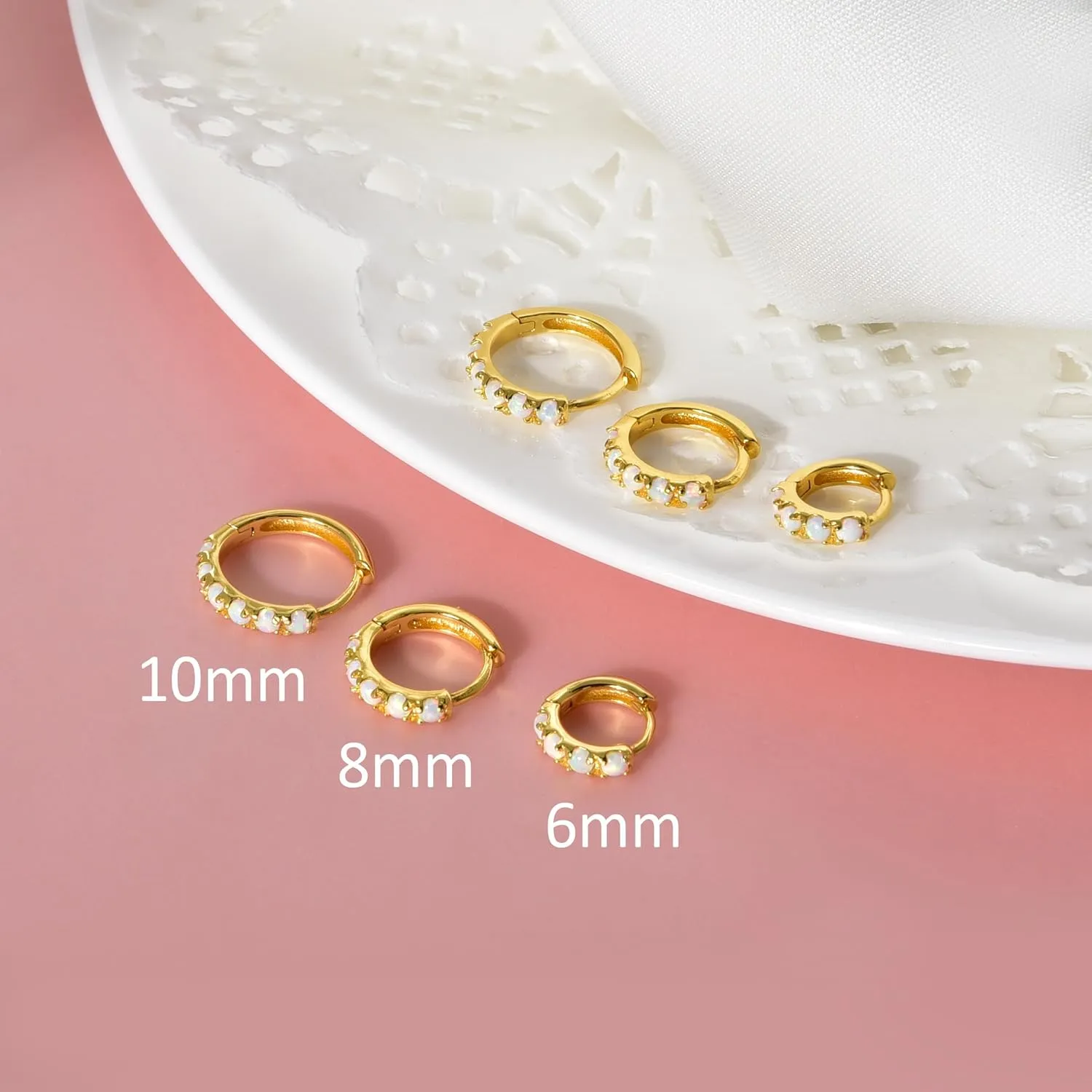 Tiny Mini Opal Huggie Hoop Earrings Upper Ear Cartilage Helix 18k Gold Plated Silver Minimalist Simple Small 10mm 8mm 6mm Hoop Earrings