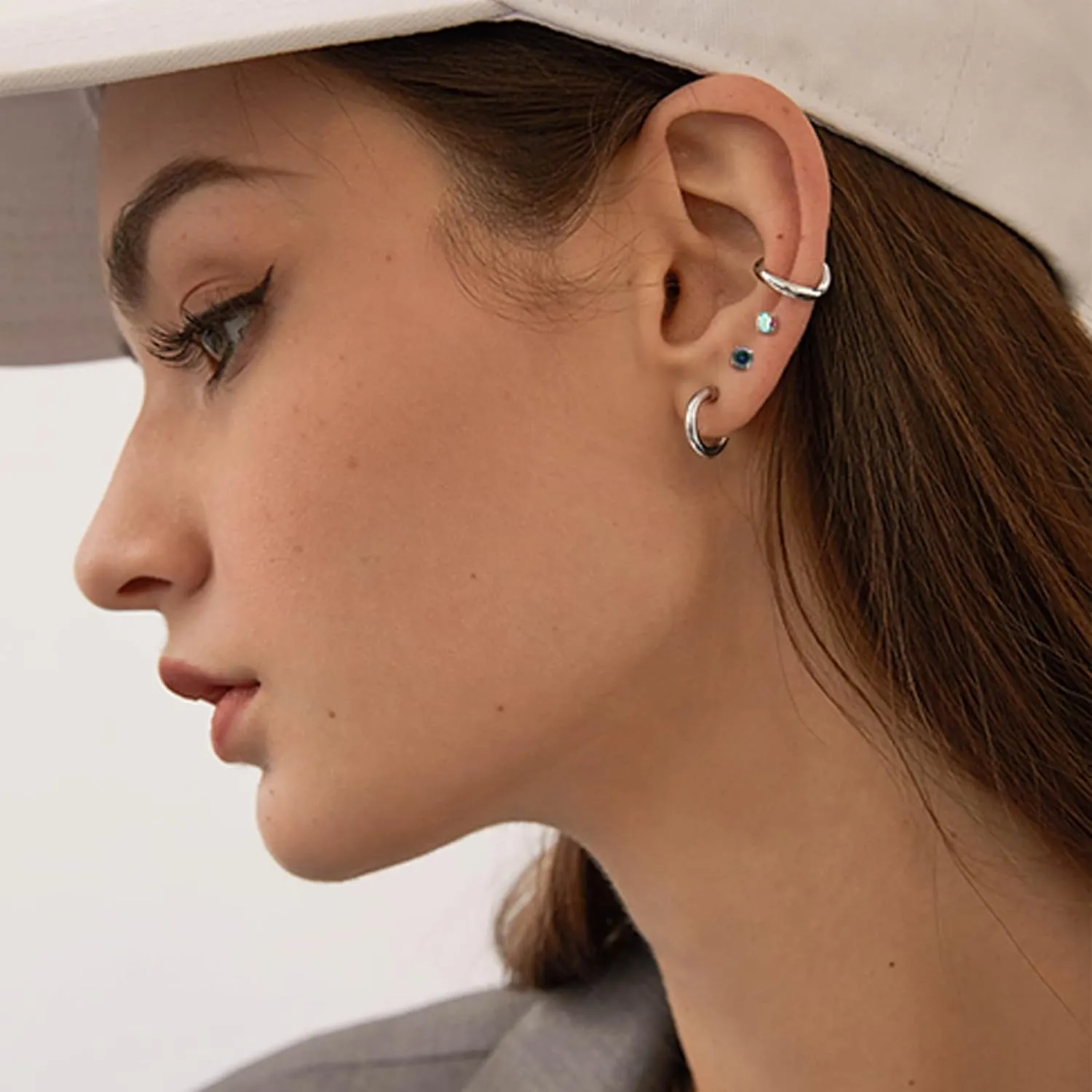Titanium Earrings for Sensitive Ears - Flat Back Stud & Hoop Earrings Set, Hypoallergenic Surgical Stainless Steel Cubic Zirconia, 7 Pairs