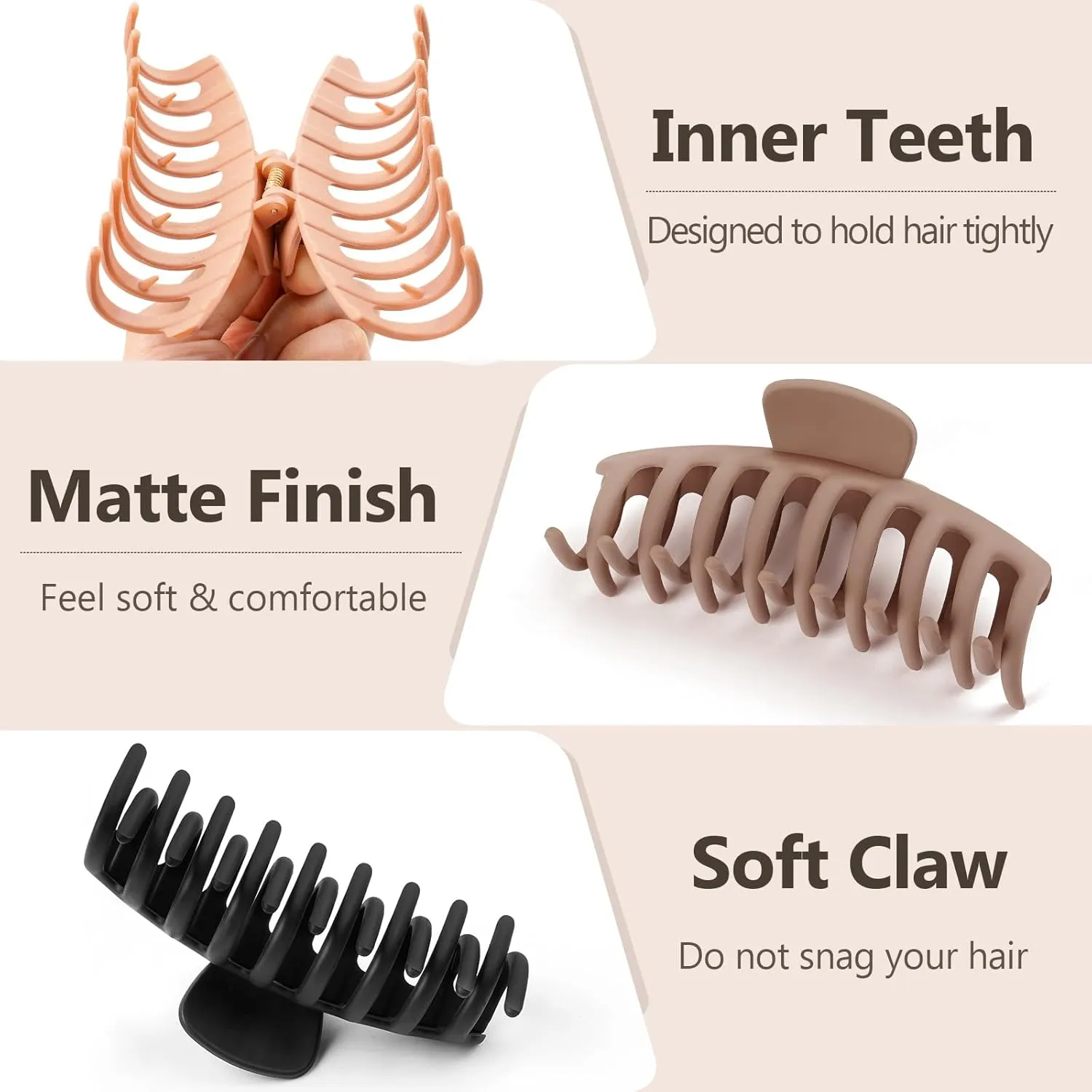 TOCESS 8 Pack Neutral Big Hair Claw Clips for Women Large Claw Clip for Thin Thick Curly Hair 90's Strong Hold 4.33 Inch Nonslip Matte Hair Clips