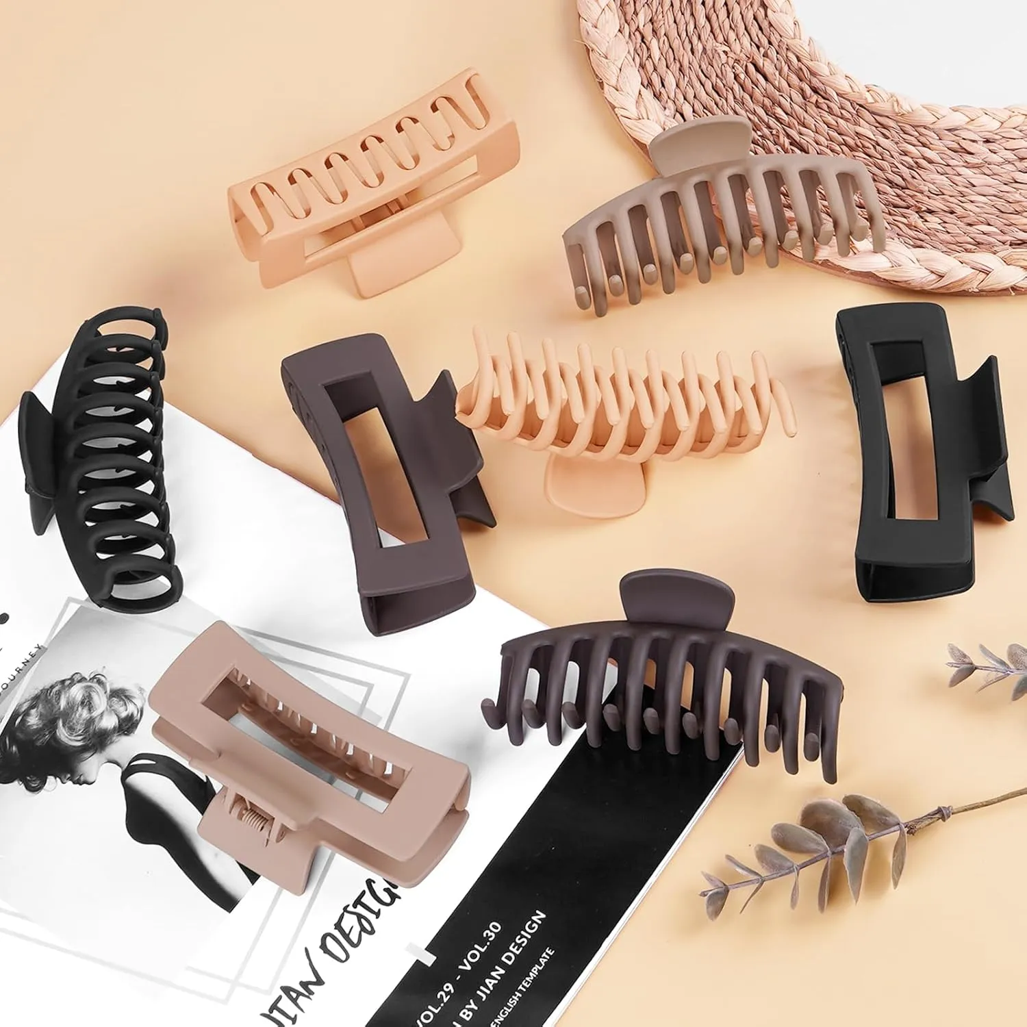 TOCESS 8 Pack Neutral Big Hair Claw Clips for Women Large Claw Clip for Thin Thick Curly Hair 90's Strong Hold 4.33 Inch Nonslip Matte Hair Clips